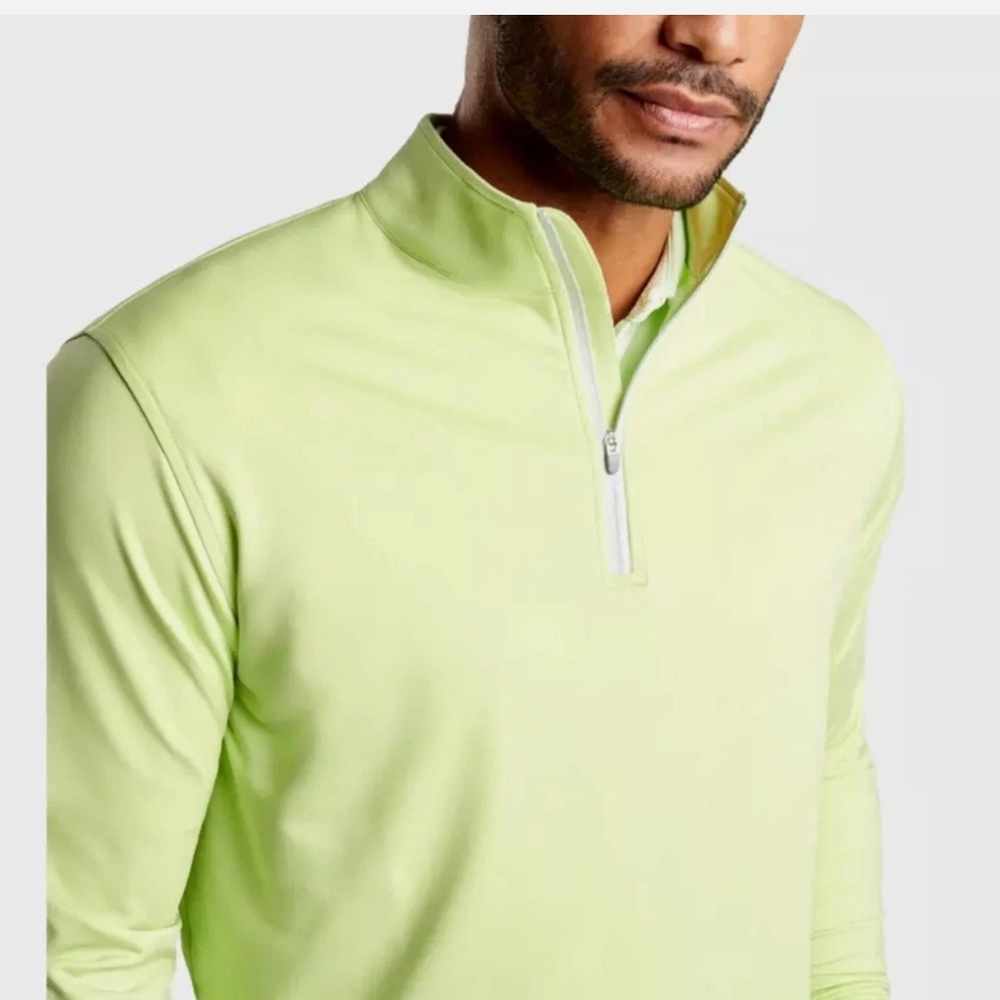 Peter Millar Crown Sport Perth Melange Quarter Zip Pullover Lime Green XL